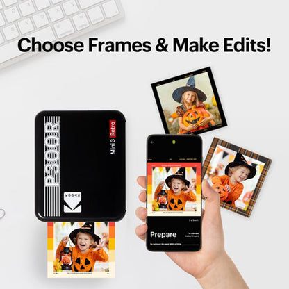 KODAK Mini 3 RETRO Portable Bluetooth NFC Wireless 620mAh Photo Printer Bundle Kit with 68 Film Sheets and Accessories, 3" x 3" Prints, 4PASS Print Technology, Bordered / Borderless Printing and Mobile Smartphone App Support (P300R) | Yellow, Black, White
