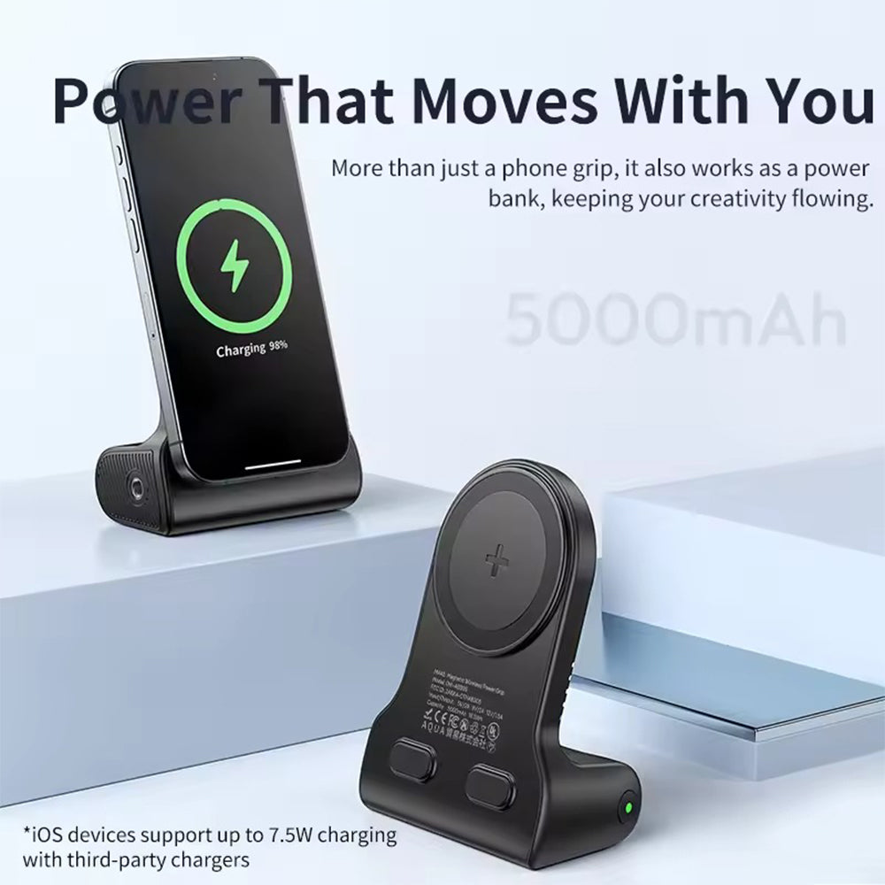 Ulanzi MA45 Magnetic MagSafe Wireless (Right Hand) Power Grip for iP-16 / 15 / 14 / 13 Smartphone with Camera Shutter, 5000mAh Battery, 10W Wireless Charging, 180° Rotating Mode and for Mobile Video Vlog | M021