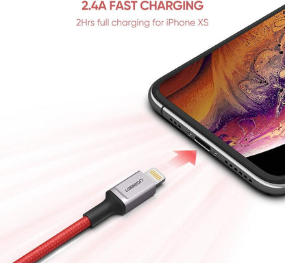 [CLEARANCE] UGREEN 1 Meter USB A 2.0 Male to Lightning Fast Charging Nylon Braided Charging Cable with 480Mbps Data Transfer Speed for iPhone SE 3/13 Pro/13 Pro Max/13/13 mini, iPad 9, iPhone 12/12 Pro/12 Pro Max,11/11Pro/11 Pro Max/XS/XS Max