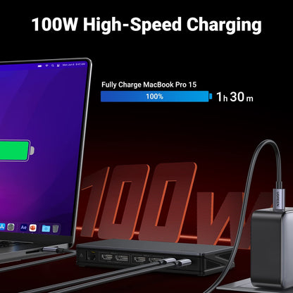 [CLEARANCE] UGREEN Revodok Pro 9-in-1 Multifunctional Docking Station with 100W USB C PD Fast Charger, 4K 60Hz HDMI & DisplayPort Video Output, 1000Mbps RJ45 Gigabit Ethernet Port, USB 3.0 10Gbps Transfer Rate for PC, Laptop, TV, Monitor | 90912