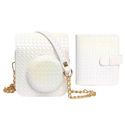 Pikxi Metallic Finish Basket Weave Pattern Photo Album and Case for FUJIFILM Instax Mini 12 Instant Film Camera - Available in Pastel Blue, Blossom Pink, White, Mint Green, Purple and Silver Colors