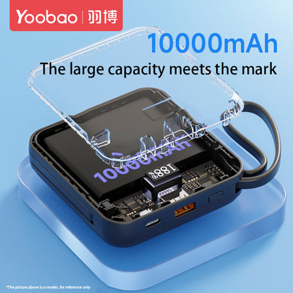 [CLEARANCE] Yoobao LK10 10000mAh 22.5W Fast Charge Digital Display Mini Power Bank with Built-In Type C & Lightning Charging Cable, USB-A & USB-C Port for Phone, Tablet, Camera, iPhone, Android Smartphone, etc. - Black / Purple / Blue | Powerbank