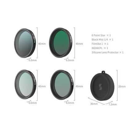 SmallRig Filter Kit for DJI Osmo Action 5 Pro / Action 4 Cameras CPL, ND8 / ND16 / ND32, Black Mist, Star-Cross & Film Simulation Filters with High-Alumina Glass, Multi-Layer Coating, Snap-On Design & Silicone Lens Cover | 5411 | 5412