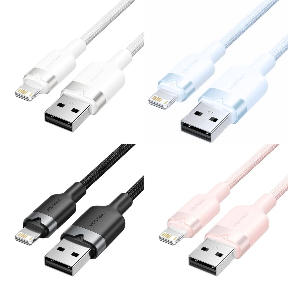 Vention 1M / 2M USB 2.0 Type-A Male to Lightning Male 2.4A Cable with High-Speed 480Mbps Transfer Rate - Black, Pink, Blue, White