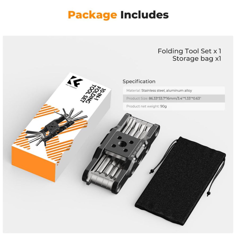 K&F Concept 10-in-1 Foldable Portable Aluminum Multi-Tool Set with Stainless Steel Hex Keys & Screwdrivers for Photographic Equipment, Furniture, Bicycles