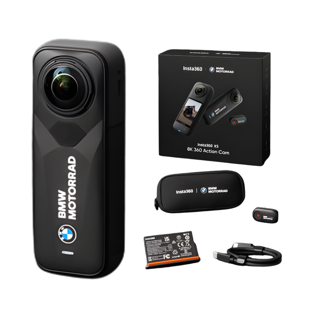 Insta360 X5 8K UHD Action Camera Bundle Kit & BMW Motorrad 2400mAh 49ft Waterproof Replaceable Lens