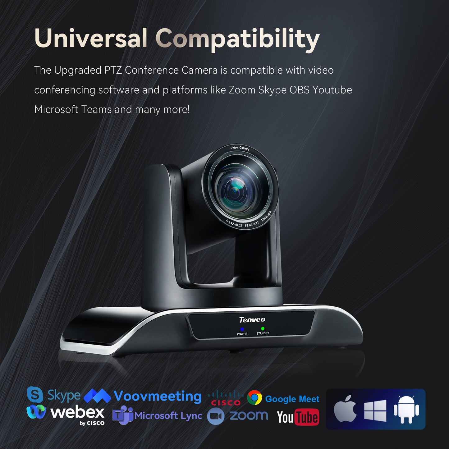 Tenveo Tevo 12X Zoom 8MP 4K Ultra HD PTZ Video Conference Camera - USB 3.0 / HDMI / RS232 / RS485 with IR Remote Control for Business Meeting, Events, Church, Online, Education, and Training Video Recording | VHDPRO12U-4K