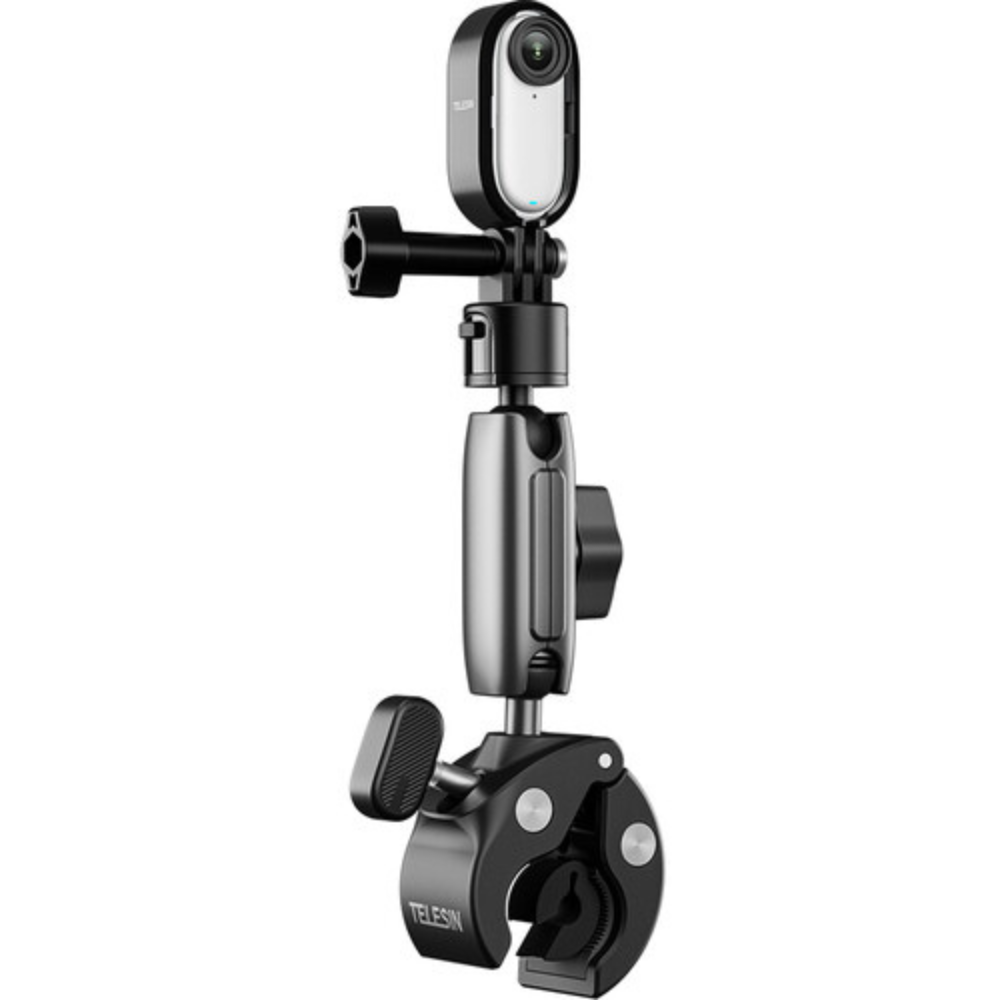 TELESIN Crab Style Clamp QR Quick Release Action Camera Mount and Dual Ballhead Magic Arm