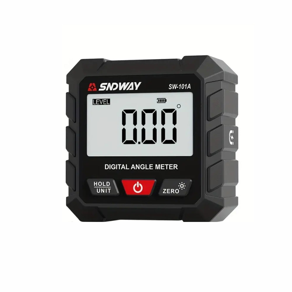 SNDWAY Digital Angle Magnetic Clinometer with 4 Directions 90-Degree Measurement Range, Full View LCD Display, Automatic Screen Rotation, and Built in Rechargeable Lithium Battery for Industrial & Home Improvements | SW-101A