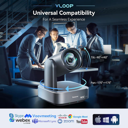Tenveo TEVO VLOOP 12U NDI HX 4K UHD USB C 12X Optical Zoom PTZ Live Streaming Camera with HDMI / RJ45 PoE / RS485 / RS232 for Video Conference Meeting, Live Streaming and Broadcast