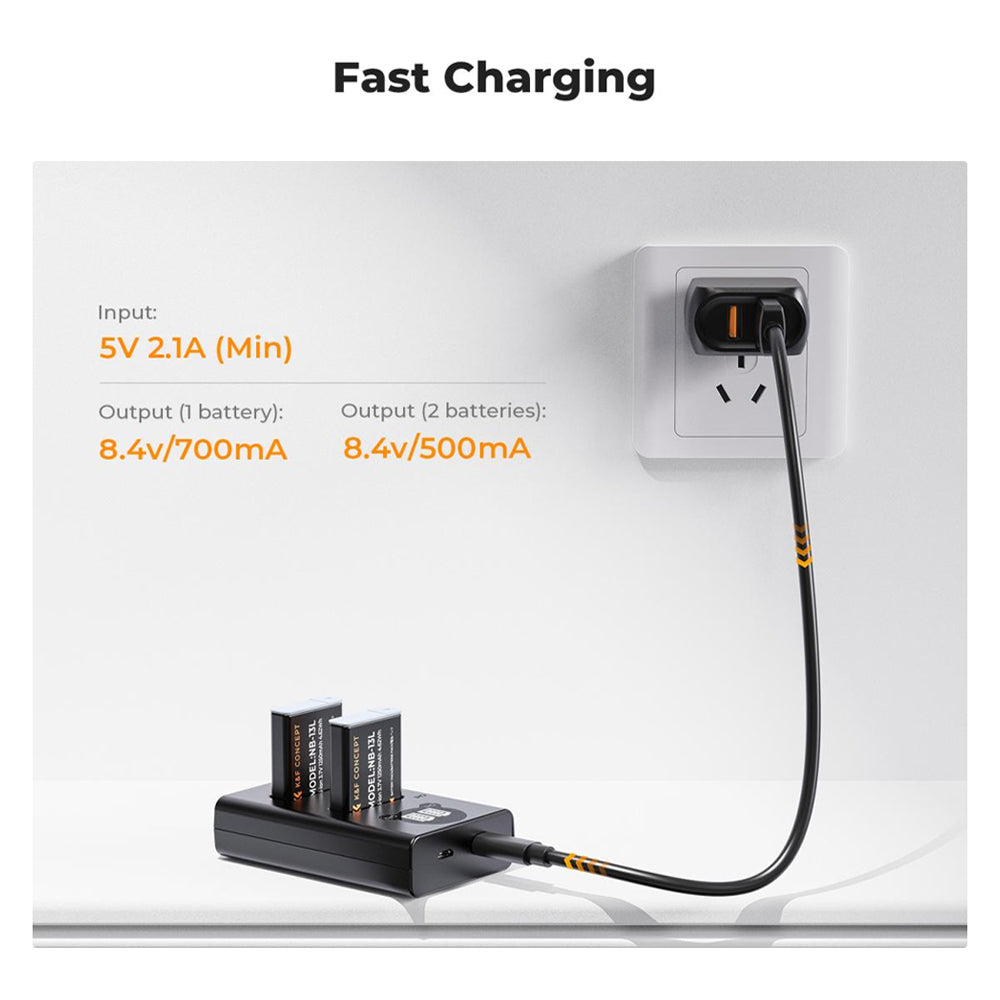 K&F Concept (2-PC) NB-13L Battery & Charger Kit - 1250mAh Batteries & Dual Charging Dock with Micro-USB/Type-C Input for Canon PowerShot G5 X Mark II, G7 X, SX740 HS, SX730 HS, G9 X Mark II, G1 X Mark III, SX720 HS, SX620 HS Camera | NB13L