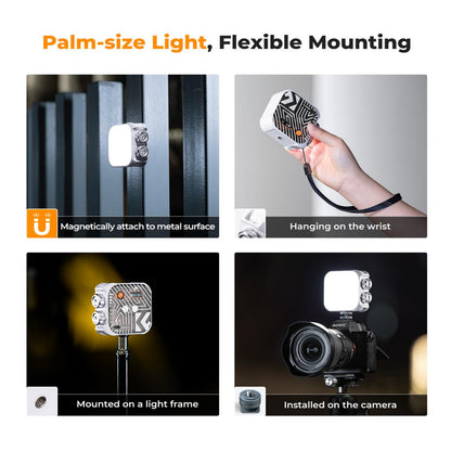 K&F Concept Bi-Color LED Portable Video Fill Light 2500K-9900K CRI 96+ with Built-In 2000mAh Rechargeable Battery & 15 Light Effects for Travel Photography Content Creation Vlogging Streaming Recording - Black