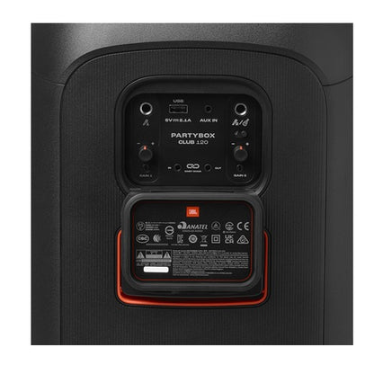 JBL Partybox Club 120 Portable Bluetooth Party Speaker, IPX4 Rated Splash Proof with Powerful JBL Pro Sound, Up to 12 Hours Playtime, Futuristic Lightshow, Dual Mic and Guitar Inputs