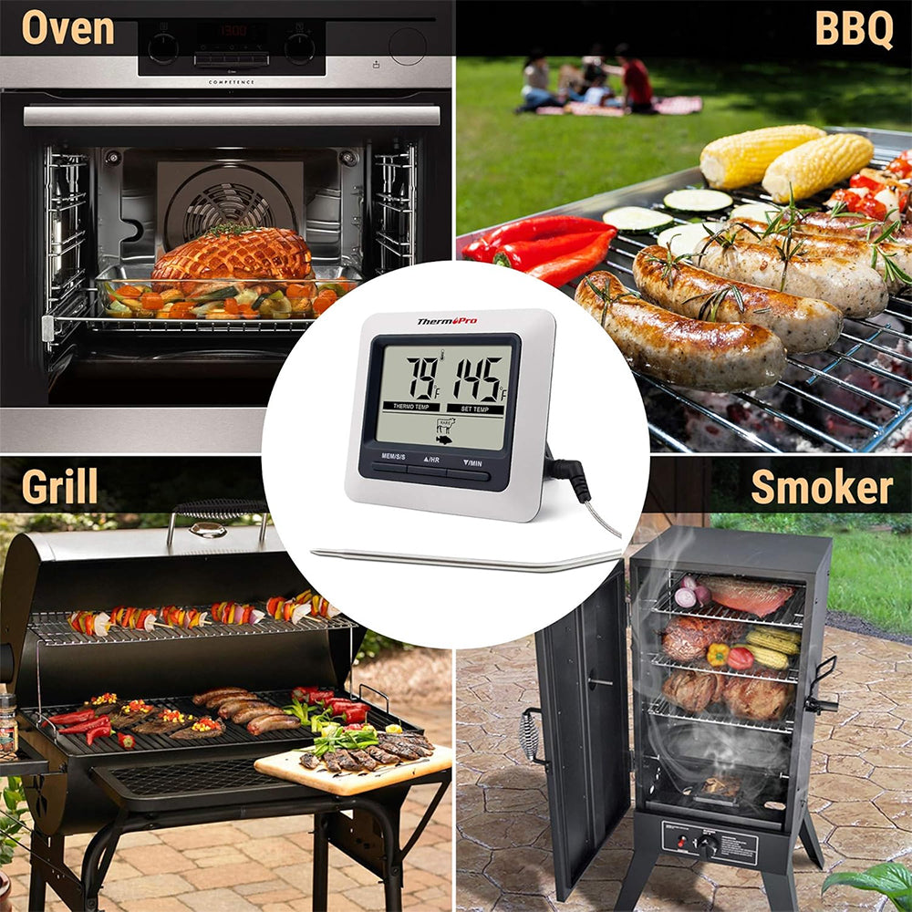 ThermoPro TP04 Digital Oven Meat Thermometer w/ Preset & Custom Temperature, 6.5” Probe & 40” Cable