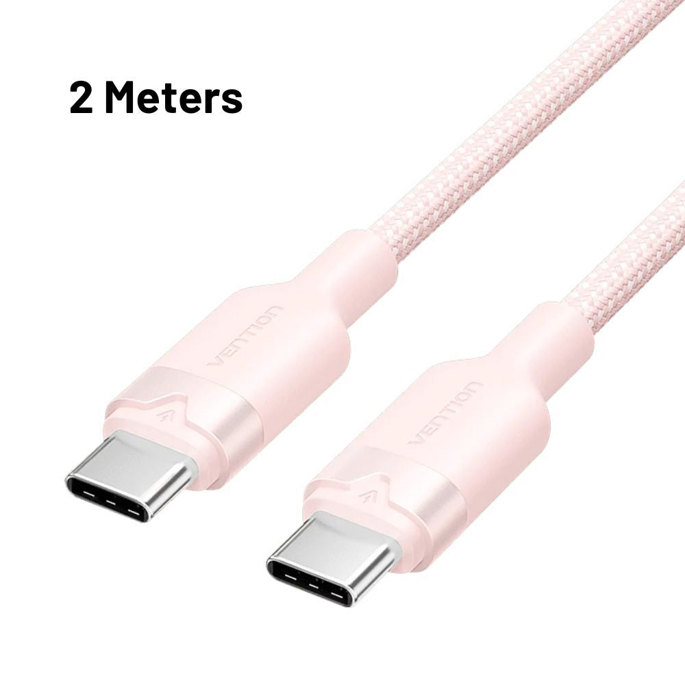 Vention 1M / 2M 60W USB 2.0 Type-C Male to Type-C Male PD Fast Charging Data 3A Cable with High-Speed 480Mbps Transfer Speed, Nylon-Coated for Smartphone, Tablet, Laptop, Gaming Console - Black / Pink / Blue / White