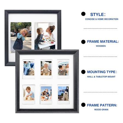 [CLEARANCE] Pikxi 2-in-1 Wooden Photo Frame with 2-Slot 4R Picture Divider and 6-Slot Instax Mini Film Divider with Stand