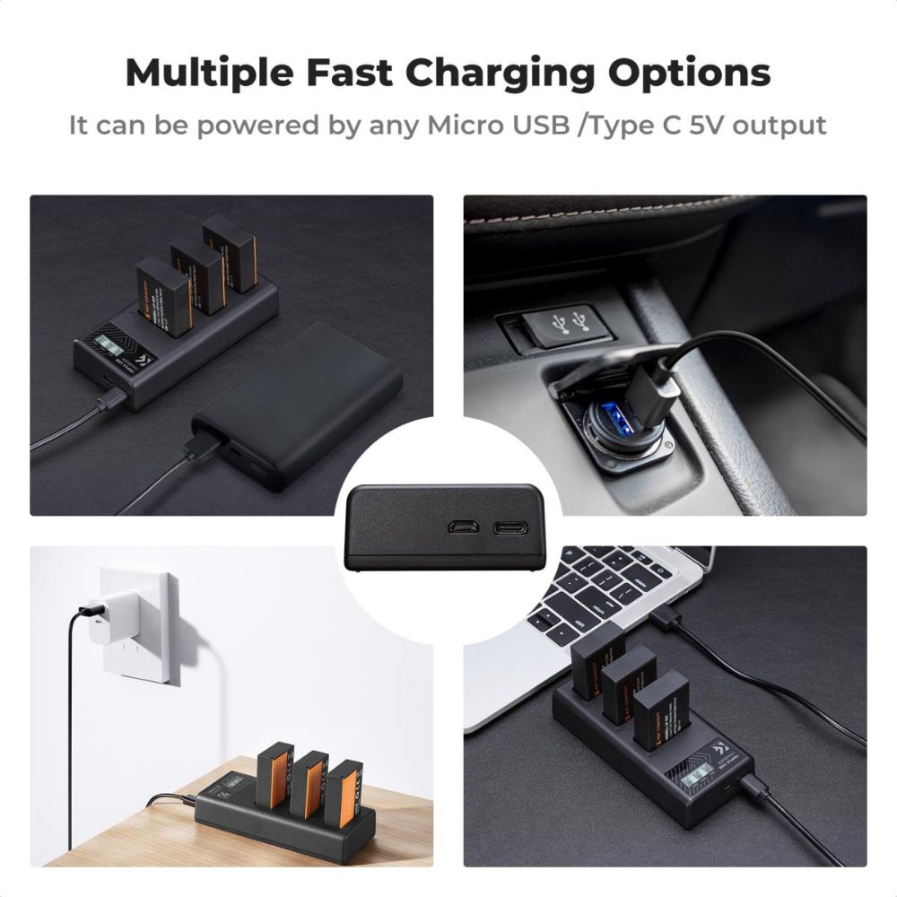 K&F Concept LP-E17 3pcs (3-Pack) 1250mAh Battery + Dual Bay LCD Display Charger Set Kit with USB Type-C / Micro USB Port for Canon EOS R10, EOS M6 Mark II, Rebel SL2, T6i, T6s, T7i, EOS 200D 750D 760D 77D, 800D 8000D KISS X8i DSLR Cameras