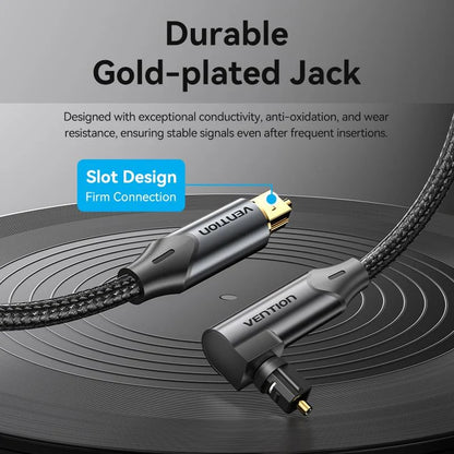Vention Fiber Optic 360° Right Angle Male to Male Hifi Braided Audio Cable S/PDIF and Toslink Compatible with Gold Plated Plugs for Monitor TV Speaker Amplifier Game Console