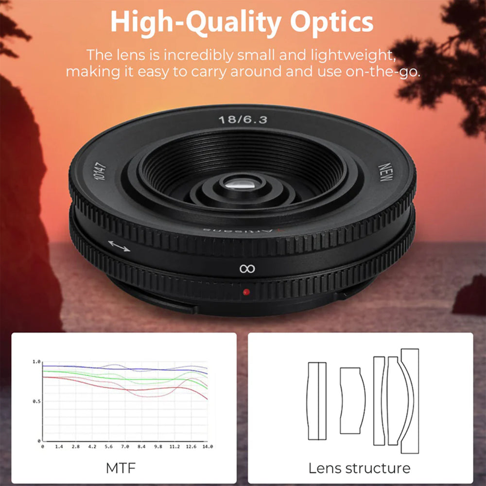 7Artisans 18mm F/6.3 Mark II APS-C Format Sony E Mount Wide Angle Prime Pancake UFO Slim Lens MF Manual Focus for Mirrorless Cameras