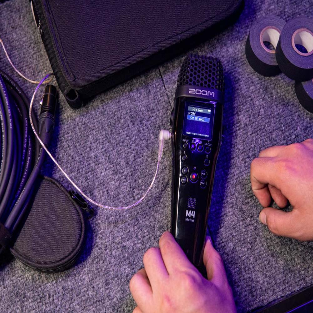 Zoom M4 MicTrak Stereo Microphone and Audio Recorder with 4 Track 32-bit Float Recording, On-Board Sound Normalizer, Timecode Generator, 2x XLR/TRS Combo Inputs, 3.5mm AUX Camera & Headphone Output for Vlogging, Video Content, Film Making
