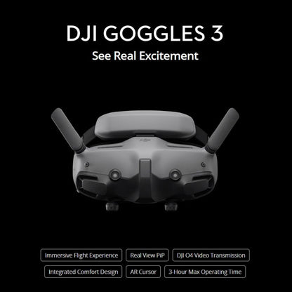 DJI Goggles 3 Immersive FPV Headset for Avata 2, Mini 4 Pro, and Air 3 Drones, and RC Motion 3, FPV Remote Controller 3, RC-N2, and RC 2 Controllers with Real View PiP, O4 Video Transmission, AR Cursor, and 3-Hour Max Battery Life