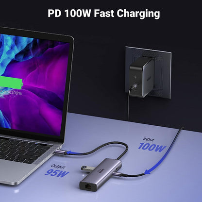 [CLEARANCE] UGREEN 7-in-1 USB Type C Multifunctional Docking Station with 4K HDMI, 100W PD Fast Charging, 5Gbps USB, SD/TF MicroSD Card Reader, RJ45 Ethernet for PC, Desktop Computer, Laptop, MacBook, Windows, MacOS | 60515