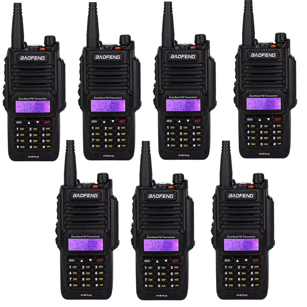 BaoFeng UV-9R PLUS (Set of 5/6/7/8/9/10) Walkie-Talkie Dual-Band VHF/UHF Transceiver 8W PC Programmable Two-Way Radio with 128 Store Channels, 136-174/400-520MHz Frequency Range, 9km Talking Range, Clear Voice Output, IP67 Waterproof