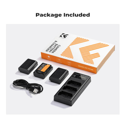 K&F Concept NP-FZ100 (3-Pack) 2280mAh Rechargeable Camera Battery and Triple Slot Charger Kit with USB Type-C / Micro B Input Fast Charging for Sony Alpha A7 III, A7R III (A7R3), A9, a6600, a7R IV, Alpha a9 II, Alpha 9R (A9R), Alpha 9S (A9S)