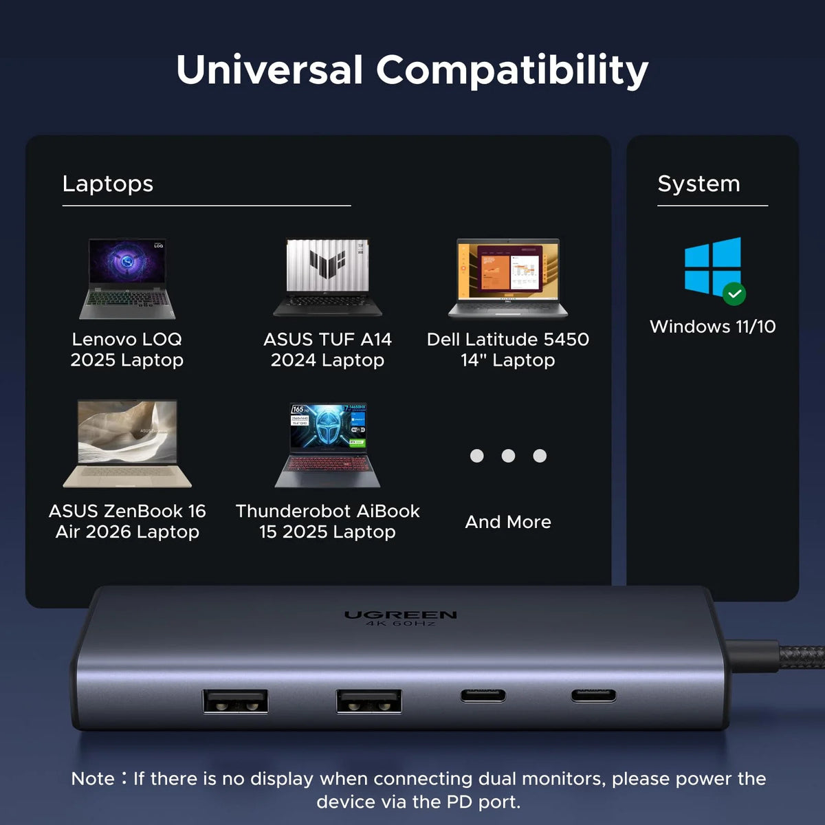 UGREEN Revodok 9-in-1 USB-C Docking Station w/ Dual 4K 60Hz HDMI, SD/TF, PD 100W, 5Gbps Hub | CM498A
