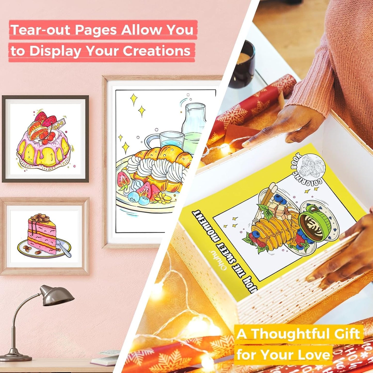 Ohuhu Double Sided Bleed Proof Coloring Book Pad with 20 Pages 40 Designs Top Spiral for Arts Crafts Kids Color Sketch