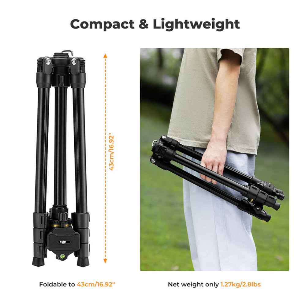 K&F Concept K234A3 Aluminum Camera Tripod with Arca-Type Quick Release Ball Head & Smartphone Holder - 178cm Max Height, 8kg Load Capacity, 4-Section Legs with Flip Locks