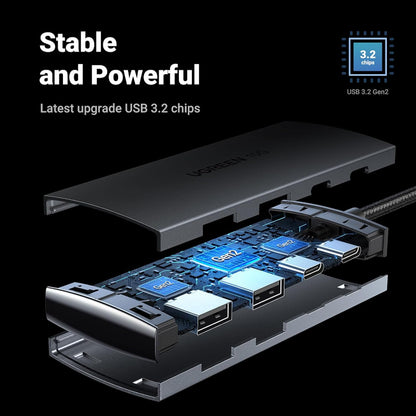 [CLEARANCE] UGREEN 4-Port USB 3.2 Hub Adapter with USB C / A Ports, 10Gbps Transfer Rate & Braided Cable Jacket for MacBook, PC, Desktop Computer, Laptop, Keyboard, Mouse, Card Reader, etc. | 30758