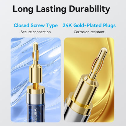 Vention Dual Ba Plug Cotton Braided Professiol Speaker Cable (Hi-Fi) with Male to Male Gold Plated Connectors and Triple Interl Shielding for Audio Equipment and Sound Systems Receivers Amplifiers Loudspeakers and more