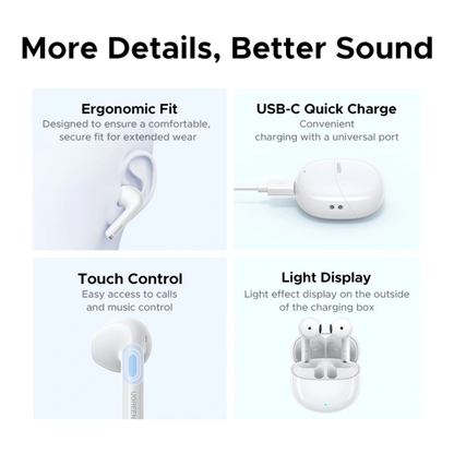 UGREEN LightBuds Semi In-Ear Wireless Earbuds Bluetooth 6.0 Spatial Audio 35H 4-Mic ENC | WS217