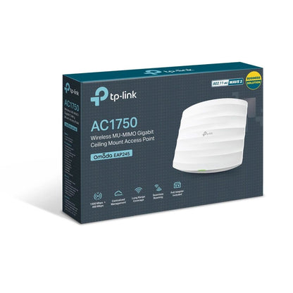 TP-Link Omada EAP245 AC1750 Wireless Dual Band Gigabit Ceiling Mount WIFI Access Point with 2.4Ghz / 5Ghz, 1750Mbps Max Speeds, Long Range Coverage, Seamless Roaming and Centralized Magement for Cloud Platform
