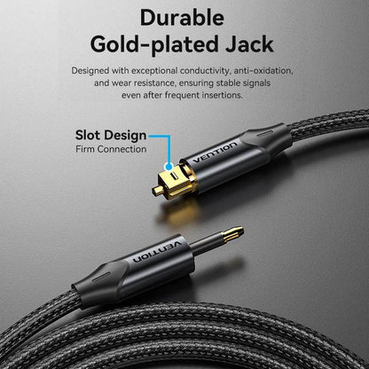 Vention Toslink 3.5mm Male to Mini Toslink Male Fiber Optic Hifi Braided Audio Cable with Gold Plated Plugs and DOLBY, DTS, PCM, 5.1 Surround Sound Support