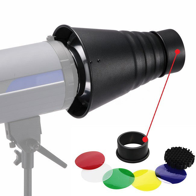 Pxel ST-5BL Metal Conical Snoot with Honeycomb Grid and Gel Filter Kit for Bowens Mount Studio Strobe Monolight Photography Flash