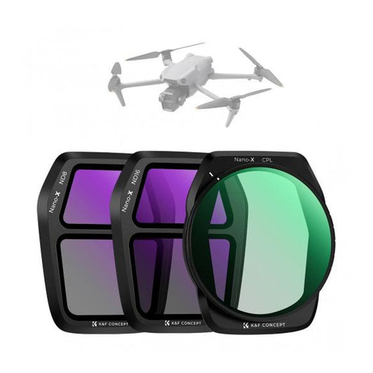 K&F Concept 3-Pack ND 8 16 Neutral Density + CPL Circular Polarizer Lenses Filter Set Nano-X Series for DJI Air 3S Drone Accessories with 28 Multi-Layer Coated Imported Optical Glass, 3 to 4-Stop & Glare Reduction