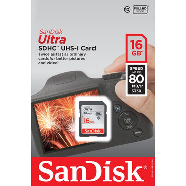 Sandisk Ultra SD Card 16GB SDHC UHS-I Class 10 80MB/s Read Speed V30 | Model - SDSDUNC-016G-GN6IN
