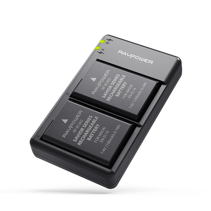 RAVPower EN-EL14 Battery Charger and 2-Pack Rechargeable Li-ion Batteries for Nikon D5600 D3300 D3500 D5100 D5500 D3100 D3200 D5200 D5300 Coolpix P7000 P7100 P7200 P7700 P7800