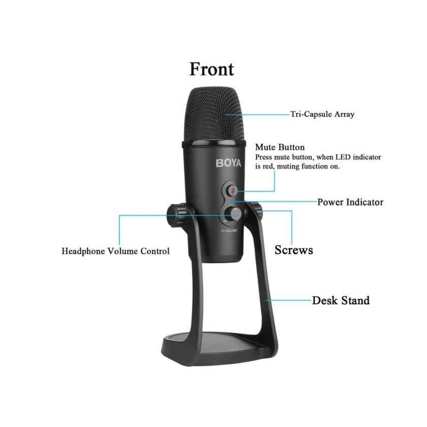 Boya BY-PM700 USB Condenser Microphone with Flexible Polar Pattern for Windows and Mac Computer Recording Interview Conference Youtube Vlog Streaming ASMR