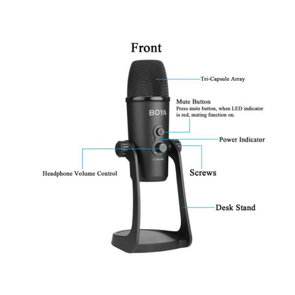 Boya BY-PM700 USB Condenser Microphone with Flexible Polar Pattern for Windows and Mac Computer Recording Interview Conference Youtube Vlog Streaming ASMR