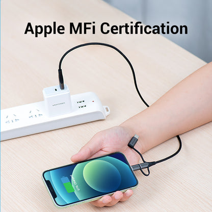 [CLEARANCE] Vention MFi 3 in 1 USB to Micro USB, Type-C, and Lightning Charging Cable for Smartphones (1.5M) | CQJHG