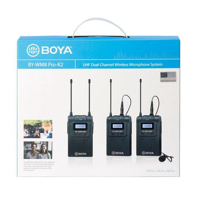 Boya BY-WM8 Pro K2 UHF Dual Channel wireless Lapel Receiver with Two Lavalier Microphone Transmitter