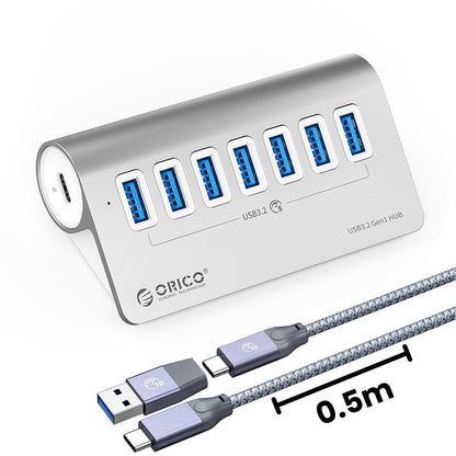 ORICO PD 60W 7 Port USB A / Type-C 3.2 Gen2 Charging Hub with 10Gbps Transfer Rate, 18TB SSD / HDD Device Support for Smartphone, PC Desktop Laptop | M3U4C3-G2