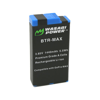 Wasabi Power 3.85V 1440mAh 2 Pack Battery and Dual USB Charger Kit replaces ACBAT-001 ACDBD-001 for GoPro MAX Action Camera | KIT-BB-MAX