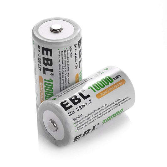 [CLEARANCE] EBL LN-8141 1.2V D Cell 10000mAh Rechargeable NiMH Nickel Metal Hydride Battery (Pack of 2) with Included Storage Case for Portable and Emergency Electronics