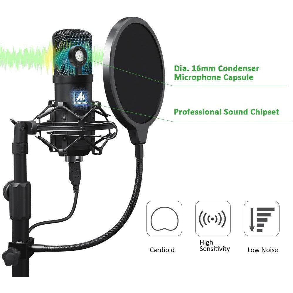 [CLEARANCE] Maono AU-A04TC Professiol Studio Cardioid Condenser USB Podcast Streaming Microphone Kit with Aluminum Organizer Storage Case for Smartphones PC Laptops A04TC A04T