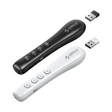 [CLEARANCE] ORICO 2.4GHz Wireless Presentation Remote Clicker w/ Built-in Battery, 50m Control Range, 3R Class Laser, 360° Directiol Point, Magnetic USB Receiver for Windows, macOS, Linux, Android, Conference Presentation (Black, White)
