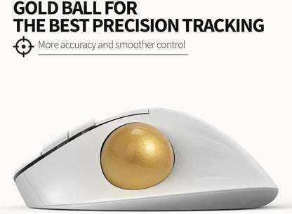 [CLEARANCE] Delux MT1 DB Bluetooth and 2.4 GHz Wireless Ergonomic Trackball Optical Mouse with 2400 DPI Resolution Sensor, Up to 6 Programmable Buttons, and Multi-Device Connectivity for PC and Laptop Computers, Phones, and Tablets - White - Color - White